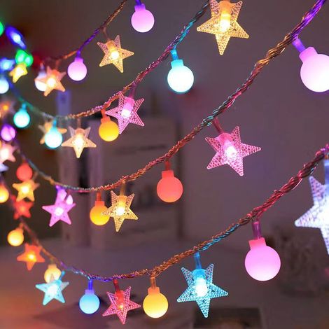 Solare LED-Lichterkette 7m 50 LEDs, 8 Blinkmodi, Außendekoration für Camping, Weihnachten und Feste, mehrfarbige Sterne und Kugeln-lsw