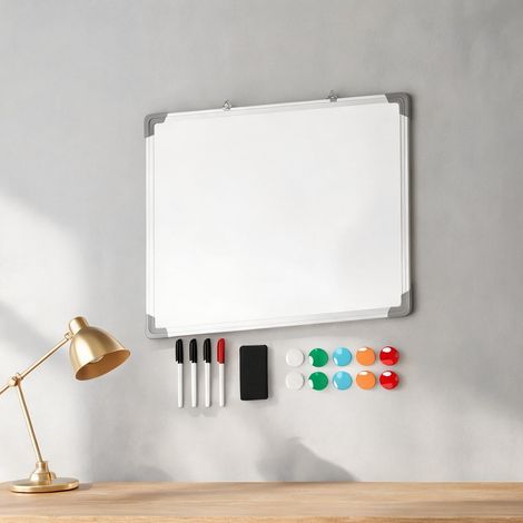 Tableau blanc magnétique 60 x 45 cm avec marqueurs et aimants (1/5)