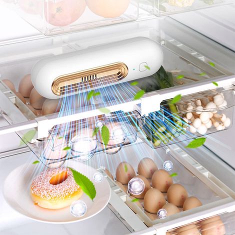 Desodorisant Refrigerateur - USB Rechargeable - Pour Frigo, Voiture, Armoire, Litière Chat - 14.5 x 4.3 x 4.3 cm - 110 g - Or (1/5)