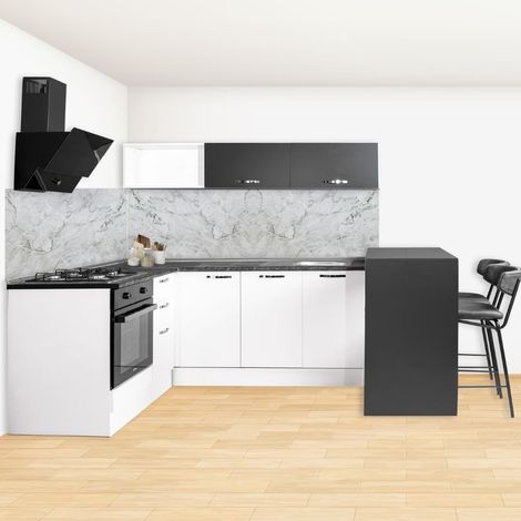 Cocina esquinera con península reversible blanca y negra 180x160 cm - Matty (1/5)