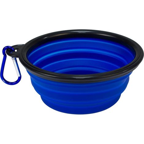 1 - Mangeoire - Abreuvoir - Pliable En Silicone Pour Chiens Et Chats Avec Mousqueton Bleu 13x5cm (1/4)