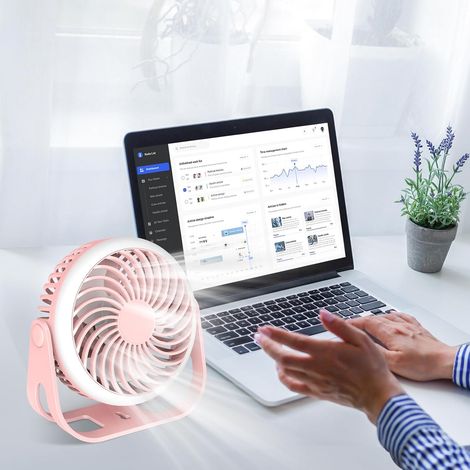 Mini ventilateur USB portable silencieux (rose) rotatif à 360° avec crochet et batterie 1800 mAh, idéal pour le bureau, la chambre, la tente et les v (1/5)