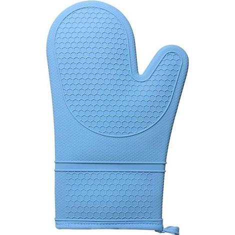 paire de gants de cuisine en silicone, résistants à la chaleur, imperméables, doublure en coton matelassé, poignées antidérapantes, adaptés à la cuisson, à la pâtisserie et au gril (bleu). (1/5)