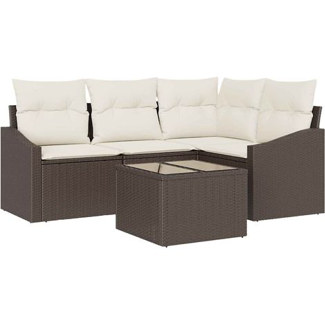 Maison Exclusive - Set di divani con cuscino 5 pcs Marrone polyrattan