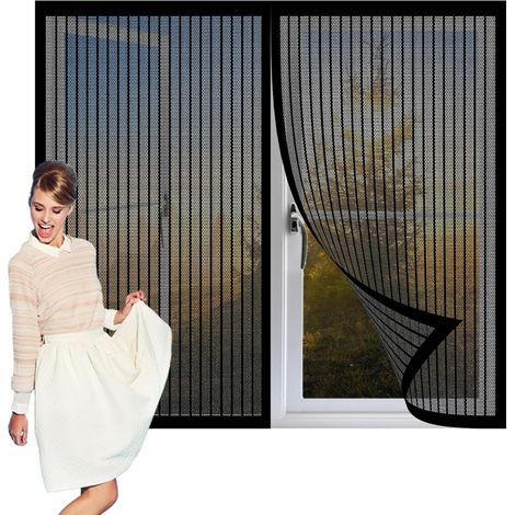 Moustiquaire Fenetre 120 x 100 cm Fixation Magnétique Innovante Ultra Fines Maille Puissants Aimants pour Salon Fenêtre, Noir