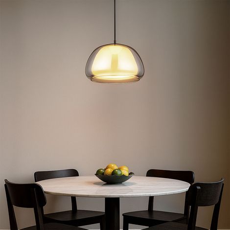 Hängelampe Wohnzimmerlampe rauchfarben Pendellampe Glas Küchenlampe Retro, Metall Glas, 1x E27 Fassung, DxH 40x120 cm
