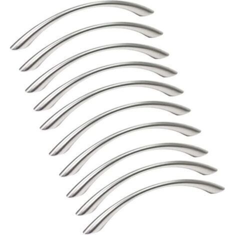 Lot de 10 poignées de meuble en acier inoxydable brossé, poignées de porte de cuisine avec entraxe de 128 mm, finition nickel mat, résistantes à la corrosion et faciles à installer