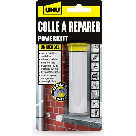 UHU Universal Powerkitt adhesivo de reparación - pasta epoxi de 2 componentes para pegar, rellenar, sellar, reparar, interior y exterior, Gris, 60g (1/5)