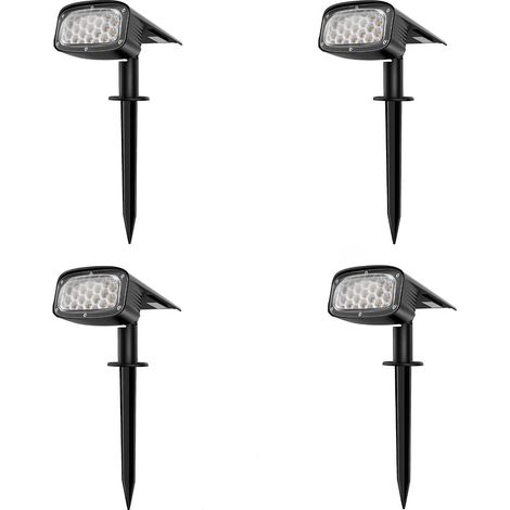 Faretto solare per esterni, 34 LED, lampada solare per esterni impermeabile da giardino, faretto solare 2 in 1, installazione a 3 modalità per percorso, patio, vialetto, 4 pezzi (1/5)