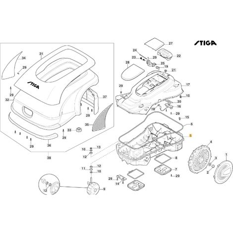 Scocca inferiore robot tagliaerba modelli A3000 ORIGINALE STIGA 322110180/0