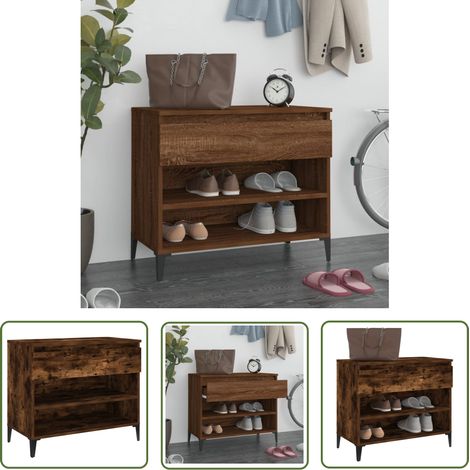 The Living Store Armoire à chaussures Chêne fumé 70x36x60 cm Bois d'ingénierie - Armoire À Chaussures - Meuble Chaussure - Rangement Chaussures - Étagère Chaussures - Rangement Intérieur (1/5)
