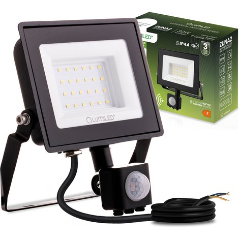 ZUNA2 LED-Fluter 30W 2700lm 4000K IP44 Schwarz LUMILED Bewegungsmelder