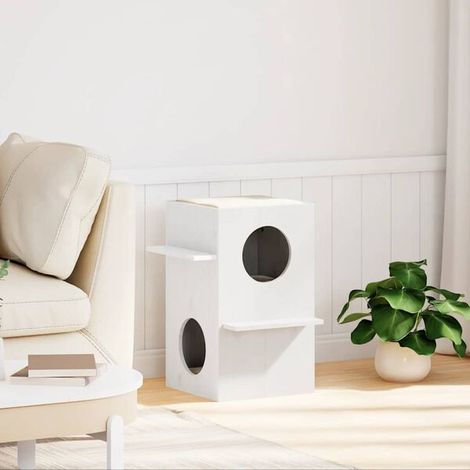 Maison pour chat blanche, mesurant 43x43x60 cm, en pin massif.