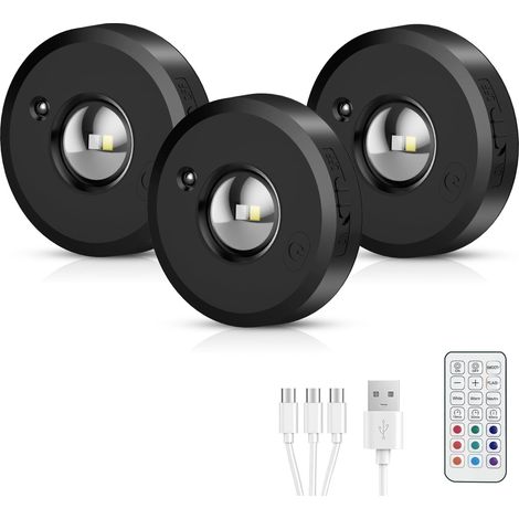 Eclairage vitrine LED sans câble avec 1500mAh & télécommande – Eclairage d'armoire rechargeable indirect Batterie Spot RGB, Températeur magnétique (1/5)
