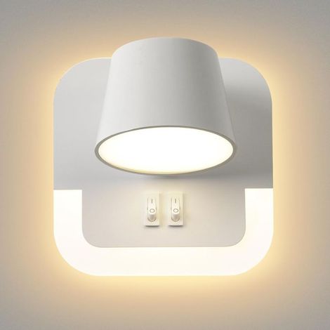1 LED-Wandleuchte – Integrierte Leselampe – Einstellbare Lichtfarbe 3000K–6000K – 270° verstellbarer Leuchtenkopf – Für Schlafzimmer, Wohnzimmer, Büro – Weiß – 14 x 14 x 14 cm (1/5)