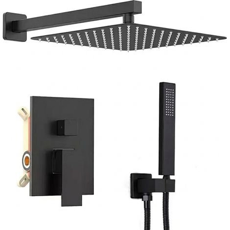 Robinet de douche Encastré en laiton Ensemble de douche de tête Noir