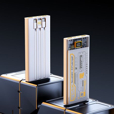 Style punk mecha transparent, banque d'alimentation, trois cordons, prend en charge la charge rapide de 100 W, banque d'alimentation de 20 000 mAh (1/5)