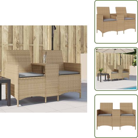 Canapé de jardin 2 places avec table et coussins résine tressée - Canapé De Jardin - Salon De Jardin - Mobilier De Jardin - Résine Tressée - Rotin Synthétique (1/5)