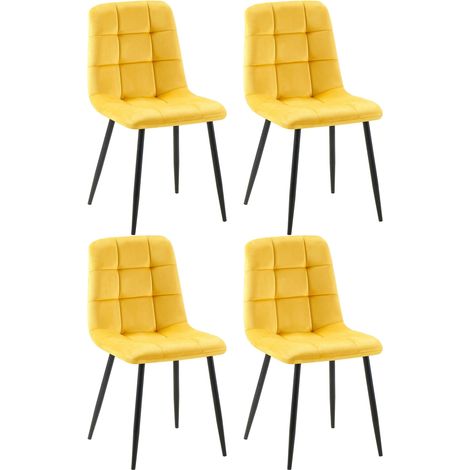 Lot de 4 chaises de salle à manger coutures forme carrées en tissu velours jaune pieds en métal noir 100001796 (1/5)