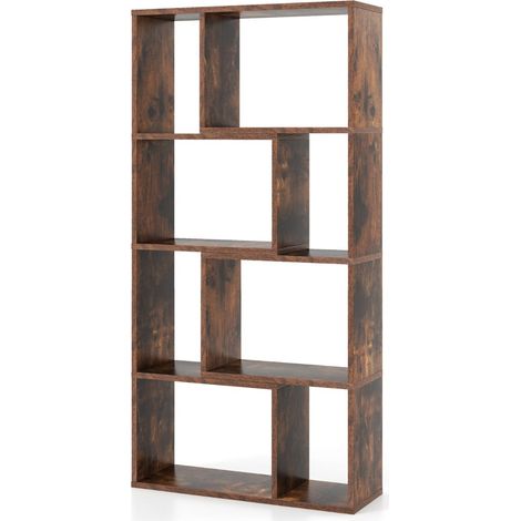 Libreria geometrica a giorno 60 x 20 x 120 cm design moderno con 8 scomparti multifunzionali in legno colore caffè 200010685
