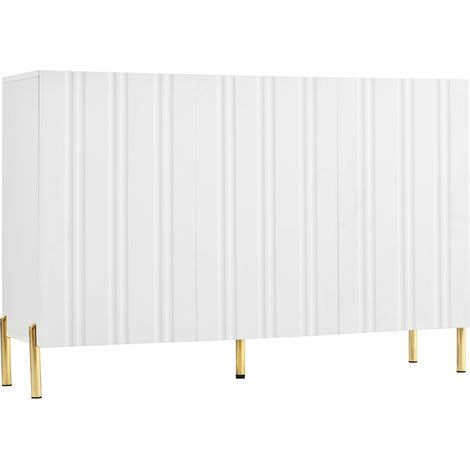 Schuhschrank Sideboard 3 Türen PB MDF weiß mit Rillenprägung goldenen Metallfüßen (1/5)
