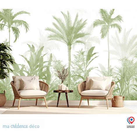 Papier peint : Jungle tropicale 8 - Intissé - L.200 x H.280 cm - Vert blanc (1/5)