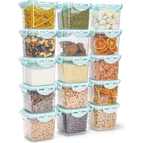 Lot de 15 boîtes hermétiques empilables de 650 ml, plastique, compatibles micro-ondes, rangement cuisine (1/5)