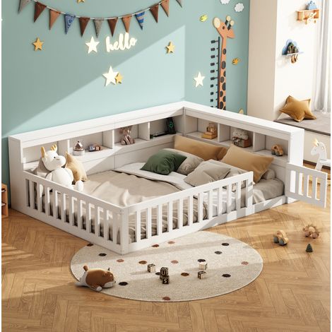 Lit de jour 140x190 avec rangement, prise et USB, blanc DESVIAE (1/5)
