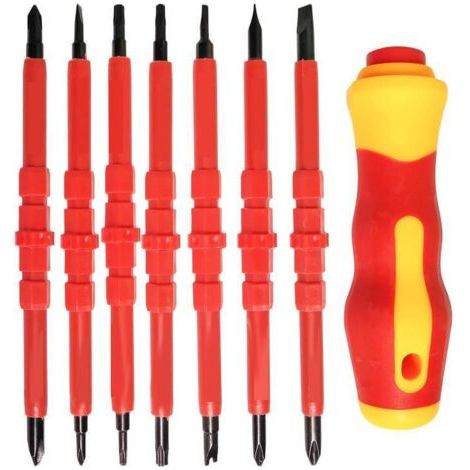 Jeu de tournevis d'électricien isolés 7 pièces Kit d'outils de réparation d'électricien multifonction 14 en 1 interchangeable en alliage (1/3)