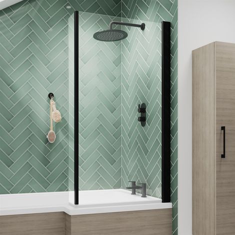 Black Bath Shower Screen Bathroom 6mm Safety Glass Square Edge Frameless 800mm (1/8)
