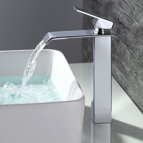 Robinet Salle de Bain Cascade Mitigeur de Lavabo Haut Robinetterie pour Vasque Chromé Design Moderne (1/5)