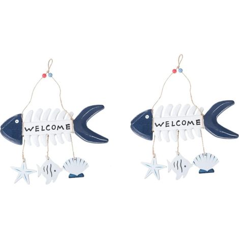 2pièces Plaque De Bienvenue Créative Bois Style Méditerranéen Panneau Suspendu Décoratif pour Magasin Maison Blanc (1/5)