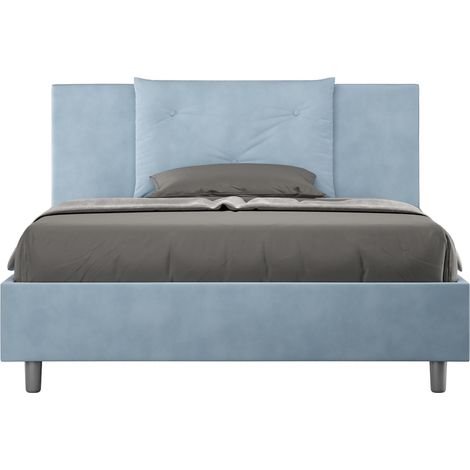 Letto Matrimoniale Francese 140x190 cm con Rete e Contenitore Appia Azzurro (1/5)