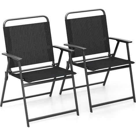 Lot de 2 chaises de jardin pliantes 150 kg, fauteuils d'extérieur pour terrasse, camping et plage (1/5)