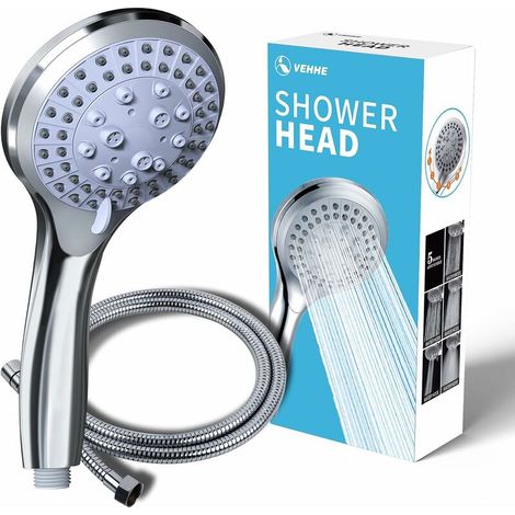Douchette à main 5 réglages, haute pression, économie d'eau, 1,5 m, finition chromée, avec flexible, pour une utilisation quotidienne dans la salle de bain.-AquaForge (1/5)