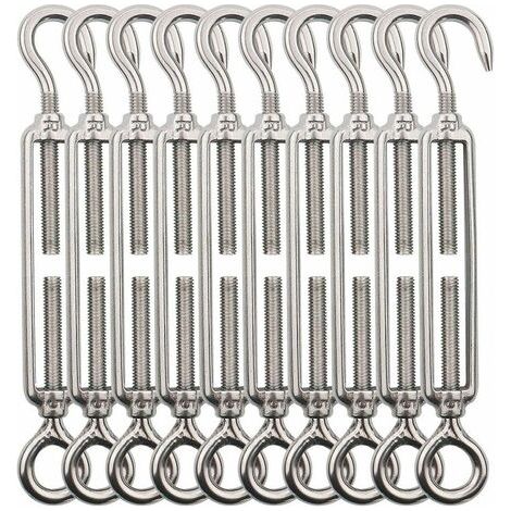 Tendeur À Câble En Acier Inoxydable 304 Crochet Et Œil Pour Cordage De Jardin Et Railing - Lot De 10