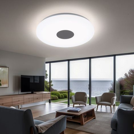Deckenleuchte Deckenleuchten Wohnzimmer Deckenlampe LED in runder Form, Chrom mit Acrylschirm, 1x LED 18W 1260 lm warmweiß, 37,5 cm