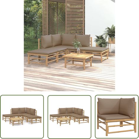 The Living Store Salon de jardin 6 pcs avec coussins taupe bambou - Salon De Jardin - Mobilier De Jardin - Ensemble De Salon - Ensemble De Meubles De Jardin - Bamboos (1/5)