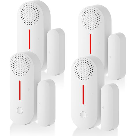 Ortviai Détecteur de porte/fenêtre sans fil WiFi pour système d'alarme maison – 4 pièces, sonore et lumineux, compatible Tuya (1/5)