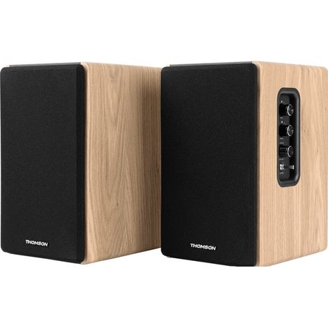 Enceintes bibliothèques Thomson Bluetooth 5.3 150 W Noir et bois