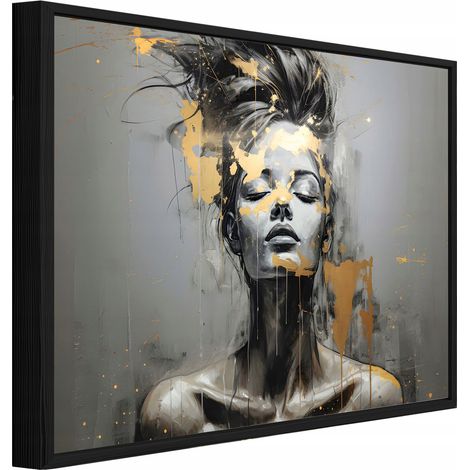 Gerahmtes Leinwandbild mit schwarzem Rahmen, Abstrakte Frau für Wohnzimmer und Schlafzimmer, hochauflösender Druck, 60 x 40 cm
