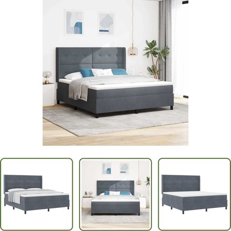 Samtmatratze -  Boxspringbett mit Matratze Dunkelgrau 180 x 200 cm Samt (1/5)
