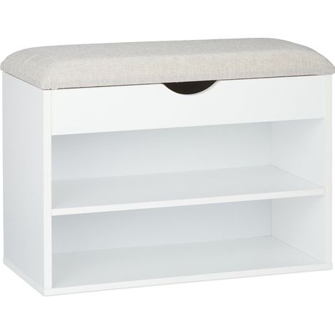 Banc de rangement pour chaussures rabattable mobilier entrée 100 x 40 x 45 cm avec assise confortable style moderne en bois blanc (1/5)