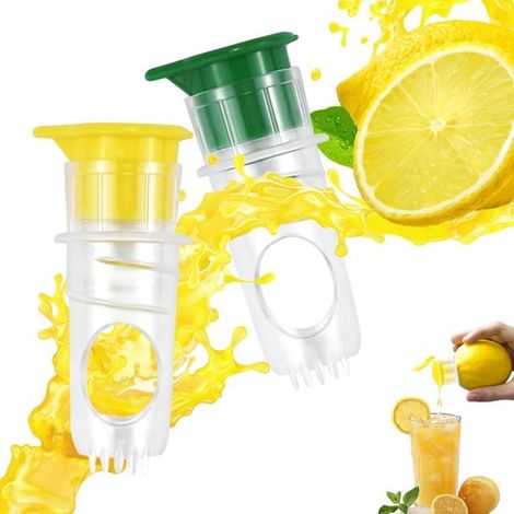 Exprimidor manual de cítricos (paquete de 2) - Exprimidor de limones con tapa de rosca - Para limas, naranjas y otros cítricos - Amarillo y verde (1/5)