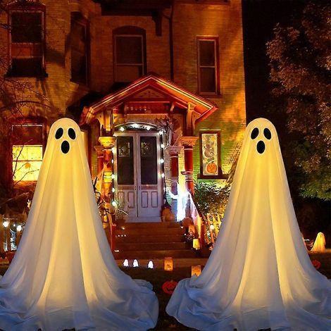 Décoration d'Halloween fantôme effrayante avec guirlandes lumineuses, porte d'entrée, porche ou cour. (1/5)