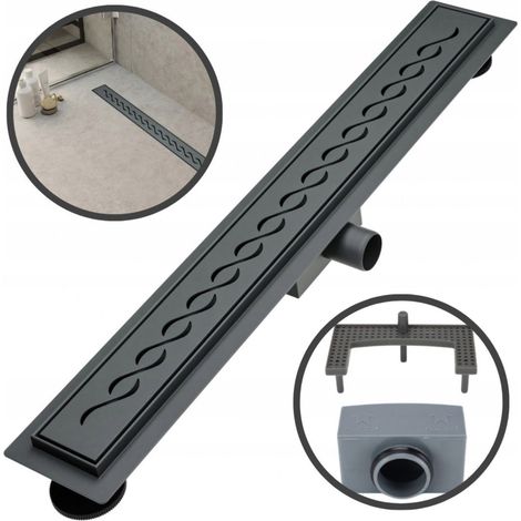 Caniveau de douche linéaire, grille perforée, Wave, noir mat, 50 cm