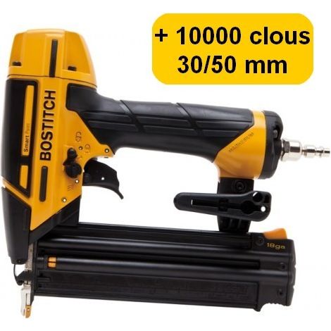Bostitch – Cloueur de finition 18GA avec 10000 clous – 5000 clous 30mm et 5000 clous 50mm – Nez compact pour précision – Coffret de transport inclus