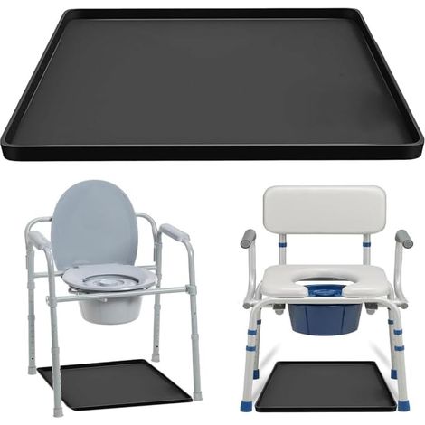 Tapis de Protection en Silicone pour Chaise de Toilette, 60 x 60 cm, Imperméable, Antidérapant, Noir (Noir) (1/5)