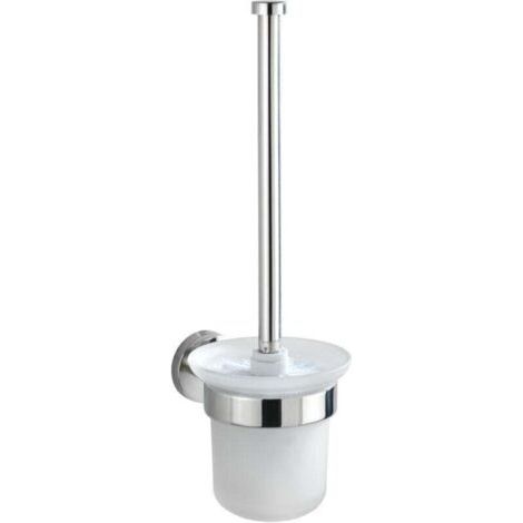 Bosio Shine stainless steel toilet brush holder with frosted glass brush, wall-mounted, no drilling required, mounting hardware (screws and wall plugs) included, 10-year guarantee, elegant and durable