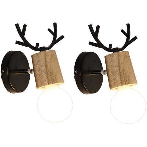 2er Wandleuchte, Kreative Wand Lampe im Geweih Form, Wandstrahler im Moderne Stil für Schlafzimmer Wohnzimmer Treppen (Schwarz)